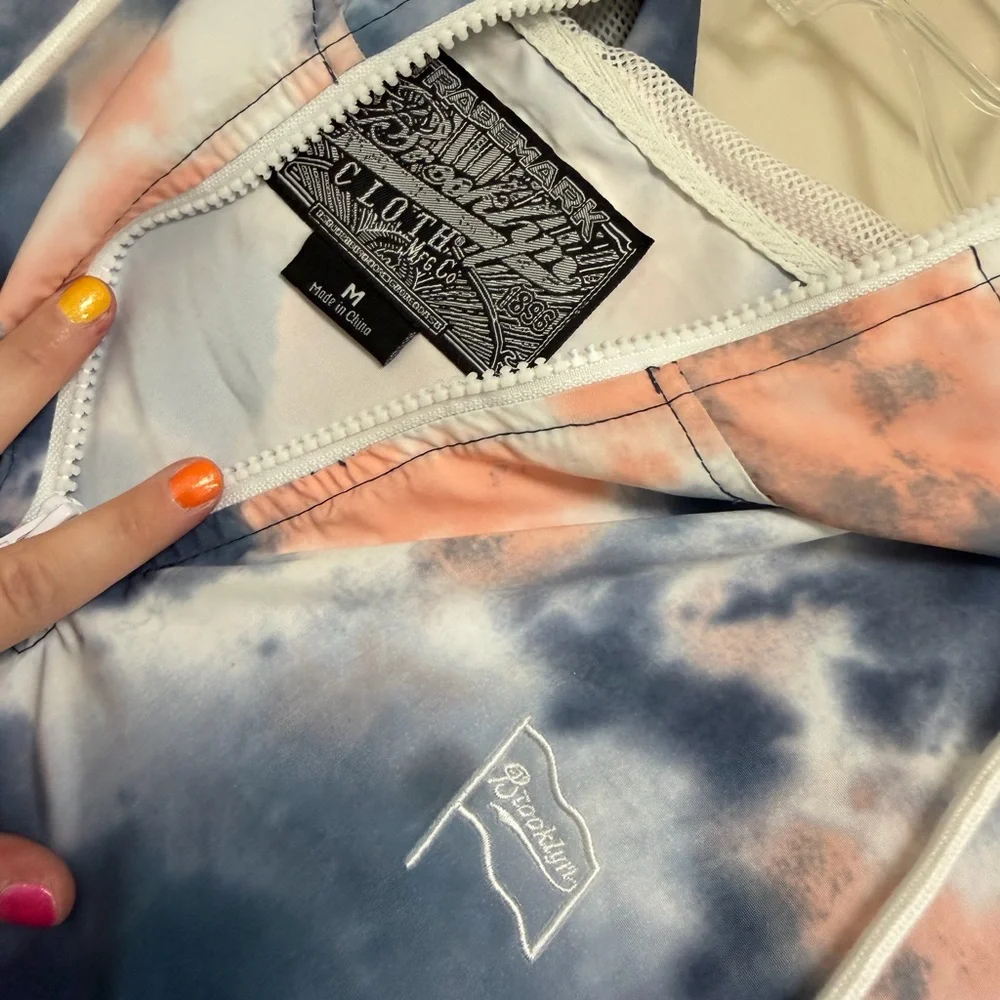 Tie-Dye Half-Zip Hoodie in Navy Blue & Coral - Picture 3 of 3